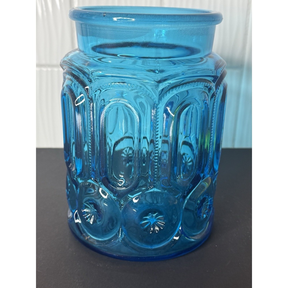 Moon and Stars L.E. Smith Blue Teal Glass 7-1/2" Canister NO LID - Picture 2 of 10